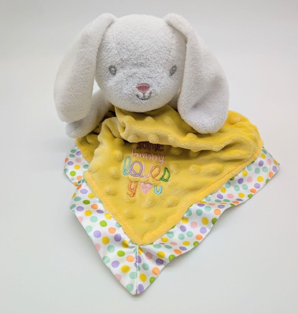 Baby Starters Bunny Lovey Security Blanket Yellow Bumpy Polka Dots